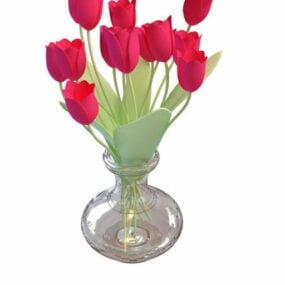 Květinový červený tulipán váza 3D model