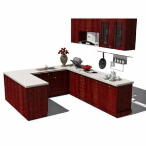 کابینت آشپزخانه U Cornet قرمز سفید مدل سه بعدی