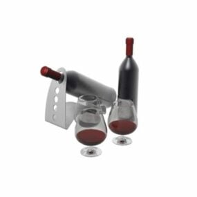 Garrafas de vinho e copos, talheres, modelo 3d