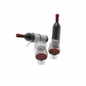 Red Wine With Glasses Set 3d model