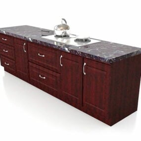 Red Wood Under Kitchen Cabinets 3d model