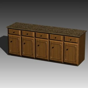 Comptoir de cuisine en bois rétro modèle 3D
