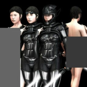 Rigged 3D модель персонажа будущей девушки-солдата
