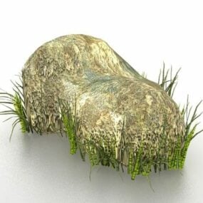 Stein mit Grasgartendekoration 3D-Modell