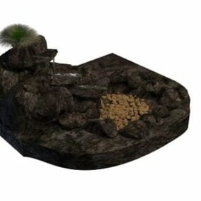 木のあるフィールド上の大きな岩3Dモデル