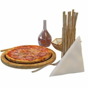 Mô hình 3d bộ đồ ăn Pizza Bữa tối