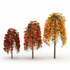 3色のバラの木の植物XNUMXDモデル