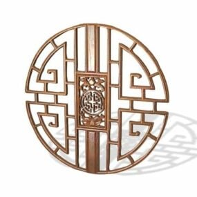 Round Carved Wooden Chinese Window 3d model