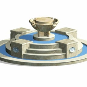3D model západní kamenné kulaté fontány