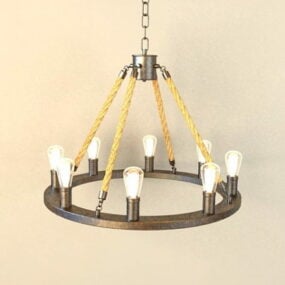 Mô hình 3d đèn chùm công nghiệp mộc mạc phòng khách