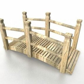 Rustic Wooden Garden Bridge 3d model