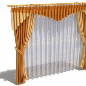 Windows Brown Drapes With Valance 3d model