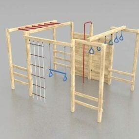 Mô hình 3d Thiết bị sân chơi bằng gỗ trường học