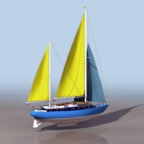 黄色のスクーナー帆船3Dモデル