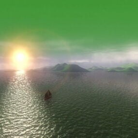 Landschafts-Meer-Sonnenuntergang-Szenen 3D-Modell