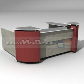 Reception With Computer Work Desk With Three Lcd 3d model