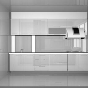 Silver Color Galley Kitchen Cabinet 3d model