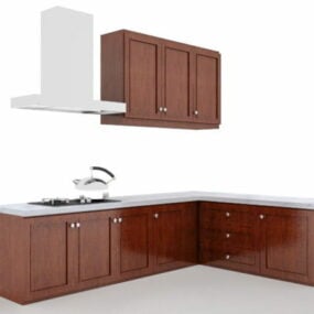 Simple Wooden L Shape Kitchen 3d model