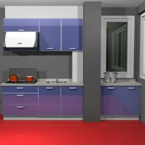 Modelo 3d de móveis de cozinha azul de unidade única