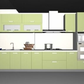 Green Color Apartment Kitchen Unit 3d model