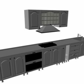 Modelo 3d de armário de cozinha moderno de parede única