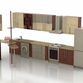 Köksbardisk med pallar, matuppsättning och vinflaska 3d-modell
