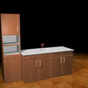 3д модель кухонной мойки с деревянными шкафами