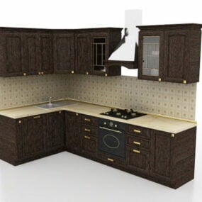 Modelo 3d de design de armário de cozinha pequeno em forma de L
