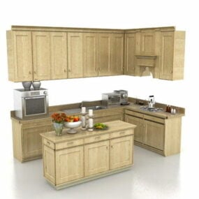 Apartment L Shape Kitchen With Island 3d model