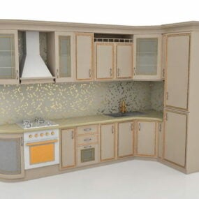 مدل سه بعدی آشپزخانه طرح های چوبی L شکل کوچک