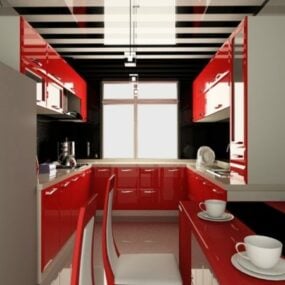 Mały projekt kuchni domowej w kształcie litery U. Model 3D