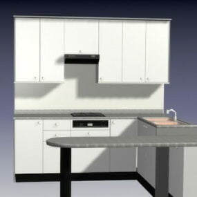 Small U Shape Modern Kitchen 3d model