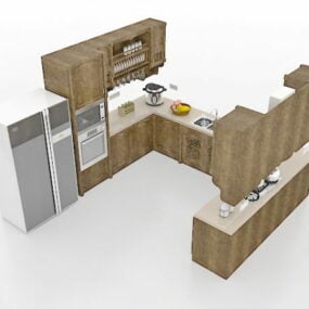 کابینت آشپزخانه کوچک U شکل مدل سه بعدی