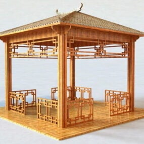 Asijský dřevěný zahradní altán 3D model