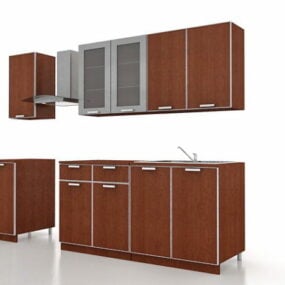 3д модель дизайна маленькой прямой кухни для квартиры