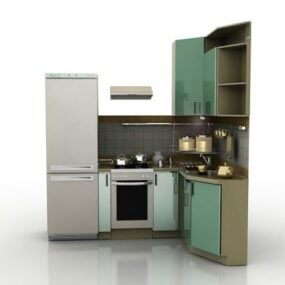 3д модель дизайна маленькой угловой кухни