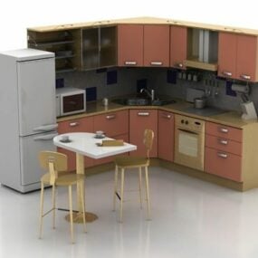 Petite cuisine d'angle en L avec nourriture modèle 3D