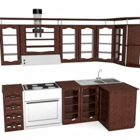 Single Country Kitchen Design 3d model