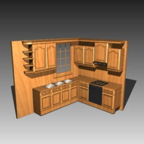 Small Home Wood Kitchen Cabinet Design 3d model
