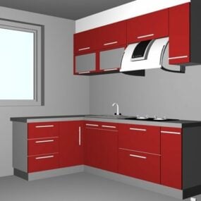Pieni punainen keittiöhuoneideoita 3D-malli