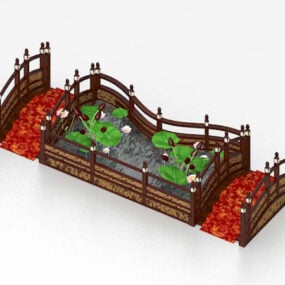 Modelo 3d de lagoa de lótus de jardim pequeno