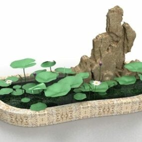 Modelo 3d de lagoa de lótus de jardim ornamental doméstico