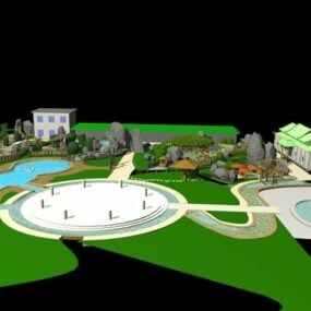 ग्रीन पार्क लैंडस्केप डिज़ाइन 3डी मॉडल