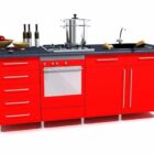 Small Home Red Color Kitchen Cabinet