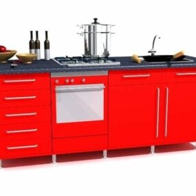 Small Home Red Color Kitchen Cabinet 3d model