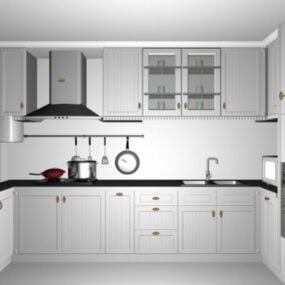 U Shape White Kitchen Design 3d model