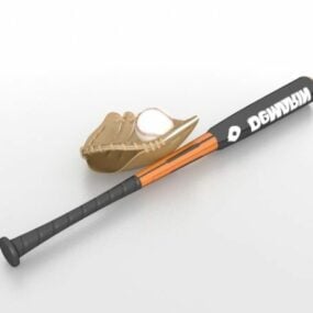 Sport softball bat med handske 3d model