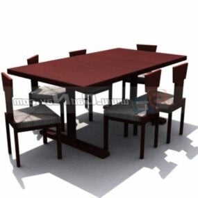Bộ bàn ghế ăn bằng gỗ nguyên khối mô hình 3d