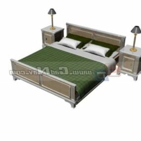 Solid Wooden Double Bed Furniture 3d model