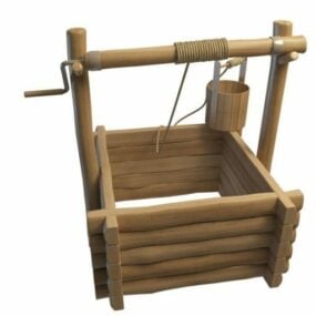 Wooden Square Wishing Well 3d model